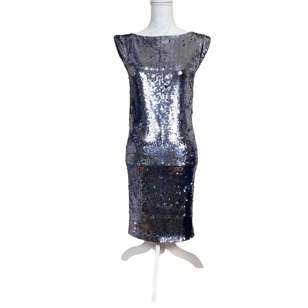 Alice + Olivia Sequin Dress Size Small Gunmetal Silver Shiny Sparkly Holiday
